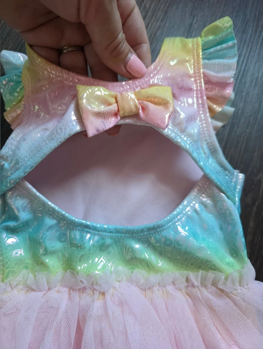 Penelope Mack pastel rainbow ruffle tutu one-piece swimsuit